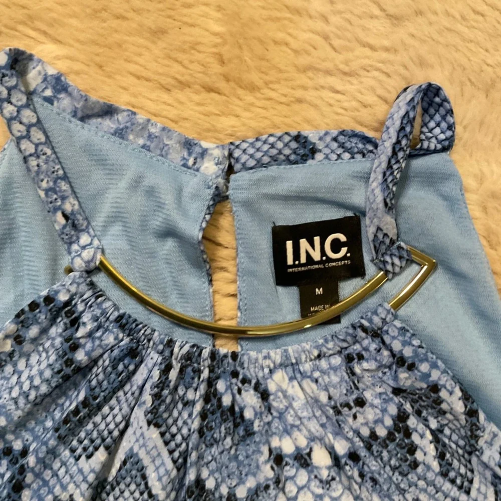 INC Sophie Snake Sleeveless Blouse Size Medium Womens Tank Blue - Picture 3 of 8